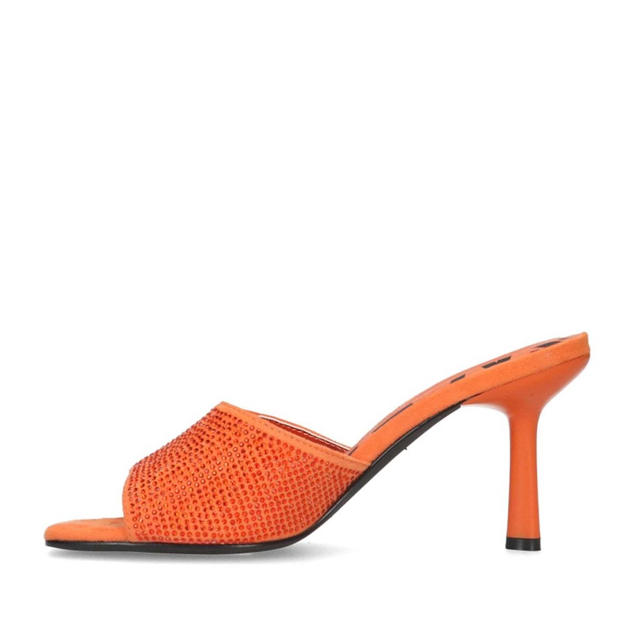 Sacha Mules With Rhinestones - Orange