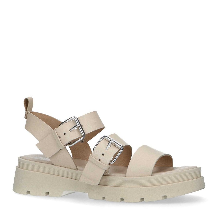 Sacha Leather Platform Sandals - Beige