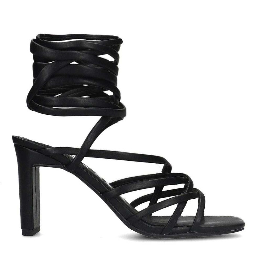 Sacha Heeled Sandals With Tie Laces - Black