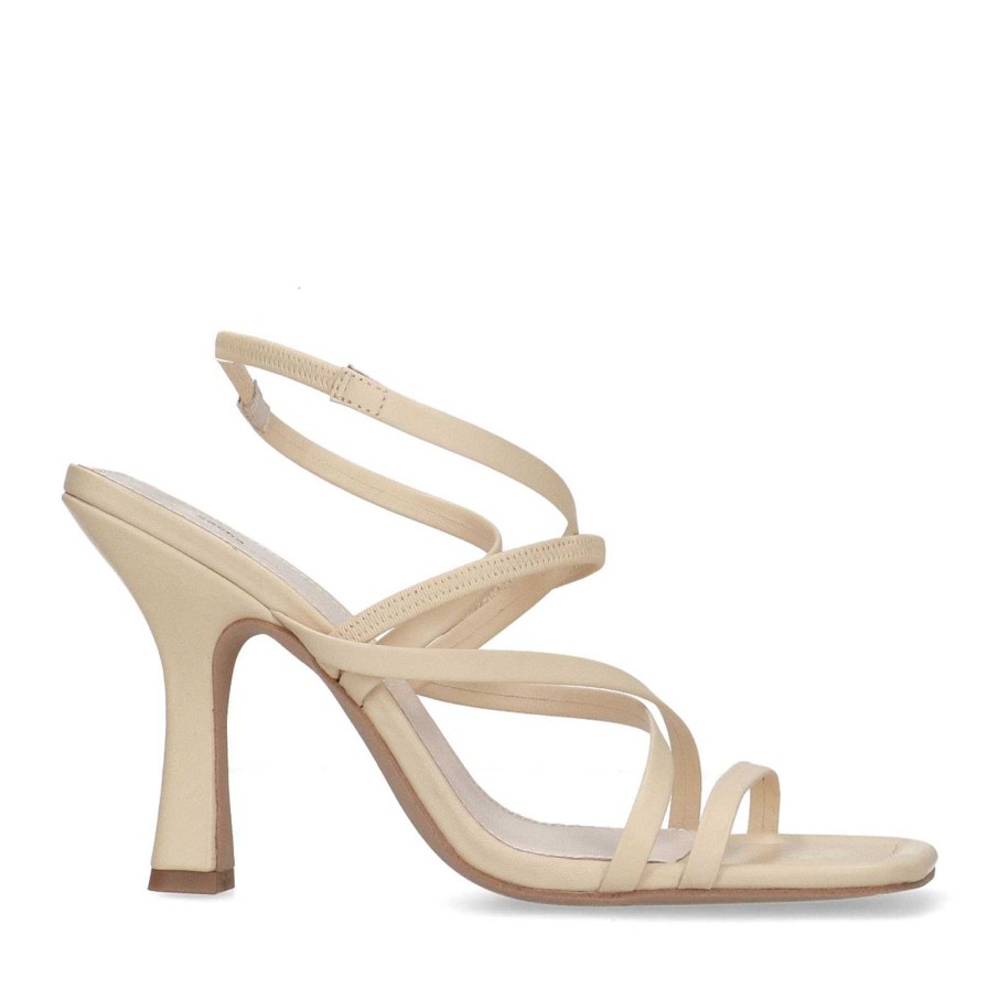 Sacha Square Toe Strappy Heeled Sandals - Cream