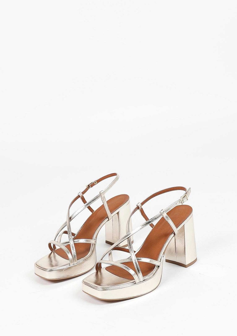 Sacha Leather Heeled Sandals - Gold