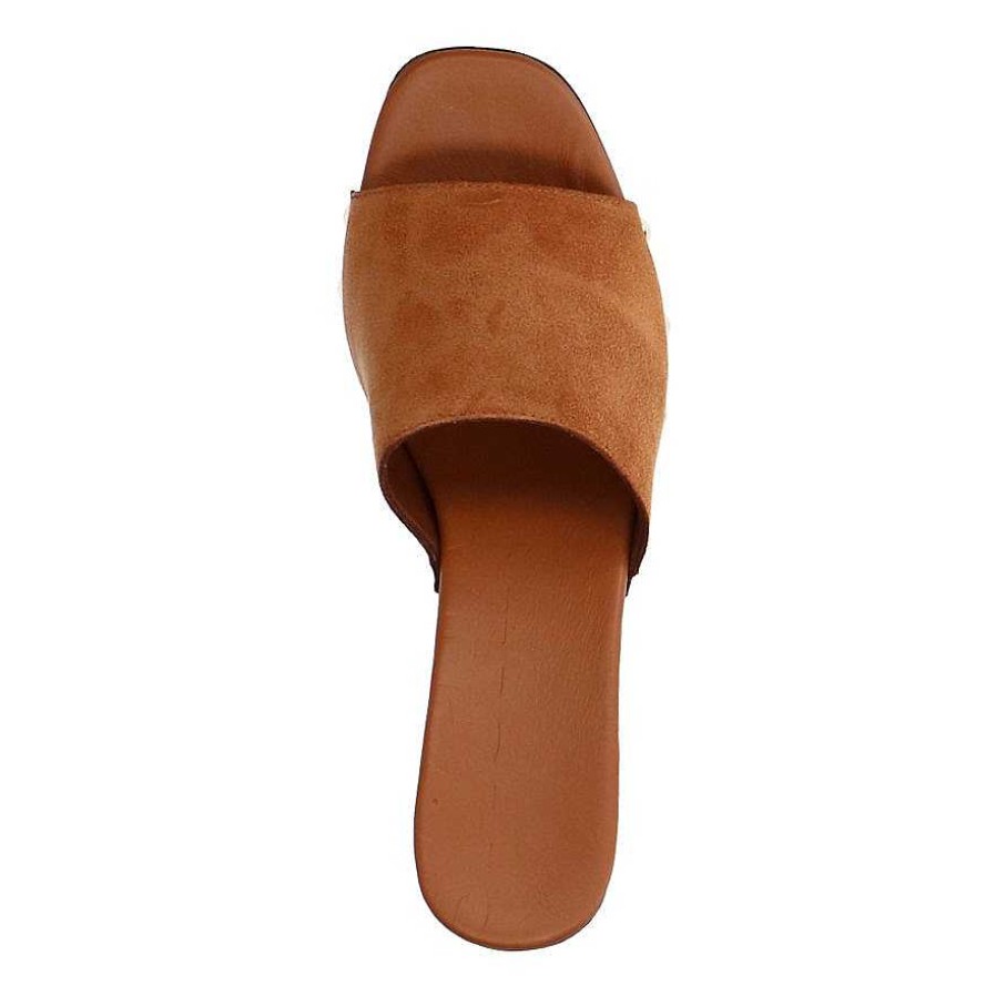 Sacha Suede Mules With Wooden Heel - Brown