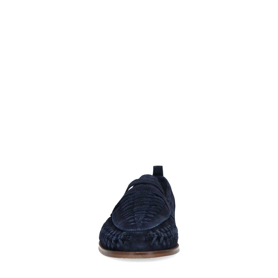 Sacha Suede Loafers With Braid Detail - Dark Blue