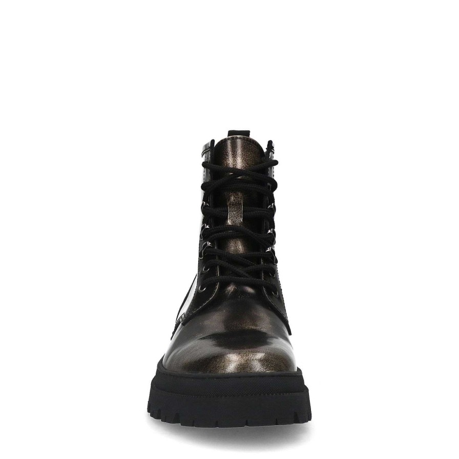 Sacha Frosted Leather Lace-Up Boots - Black