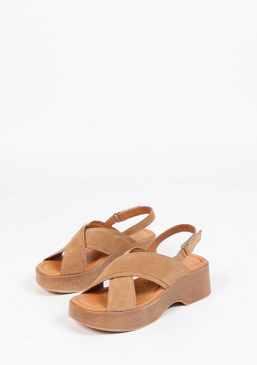 Sacha Leather Platform Sandals - Brown