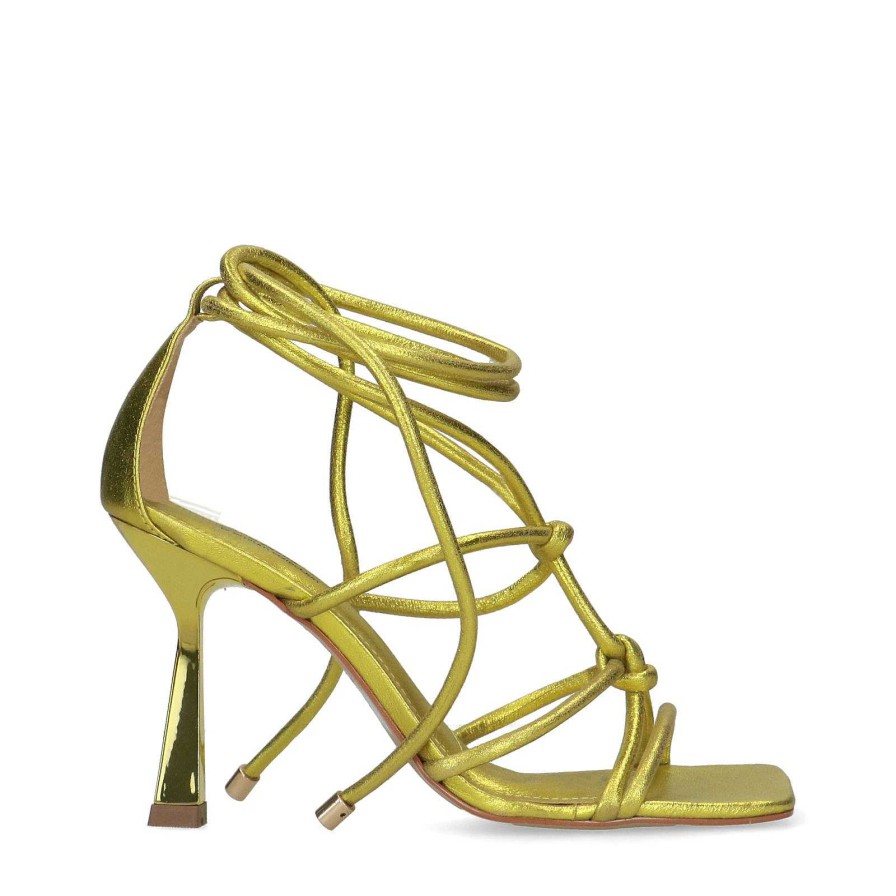 Sacha Metallic Funnel Heel Sandals - Lime Green