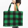 Sacha Tote Bag With Check Print And Details - Green