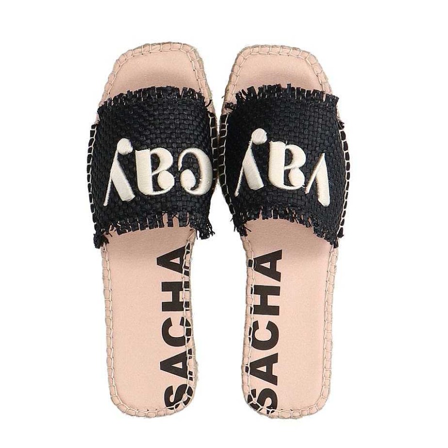 Sacha Slides With Rope Sole - Black