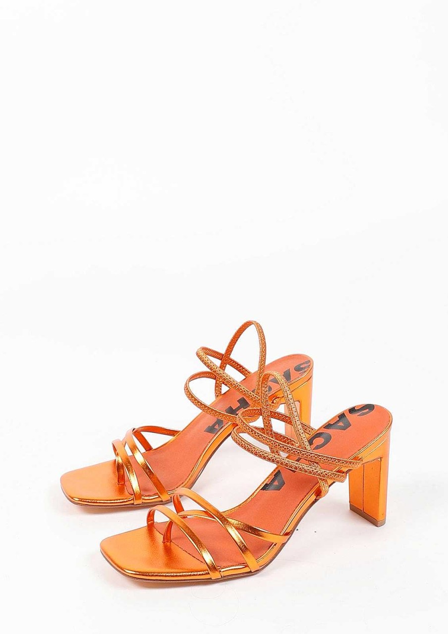 Sacha Metallic Heeled Sandals With Bands - Orange