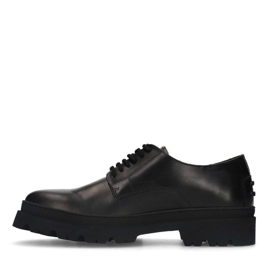 Sacha Lace-Up Leather Shoes With Chunky Sole - Black