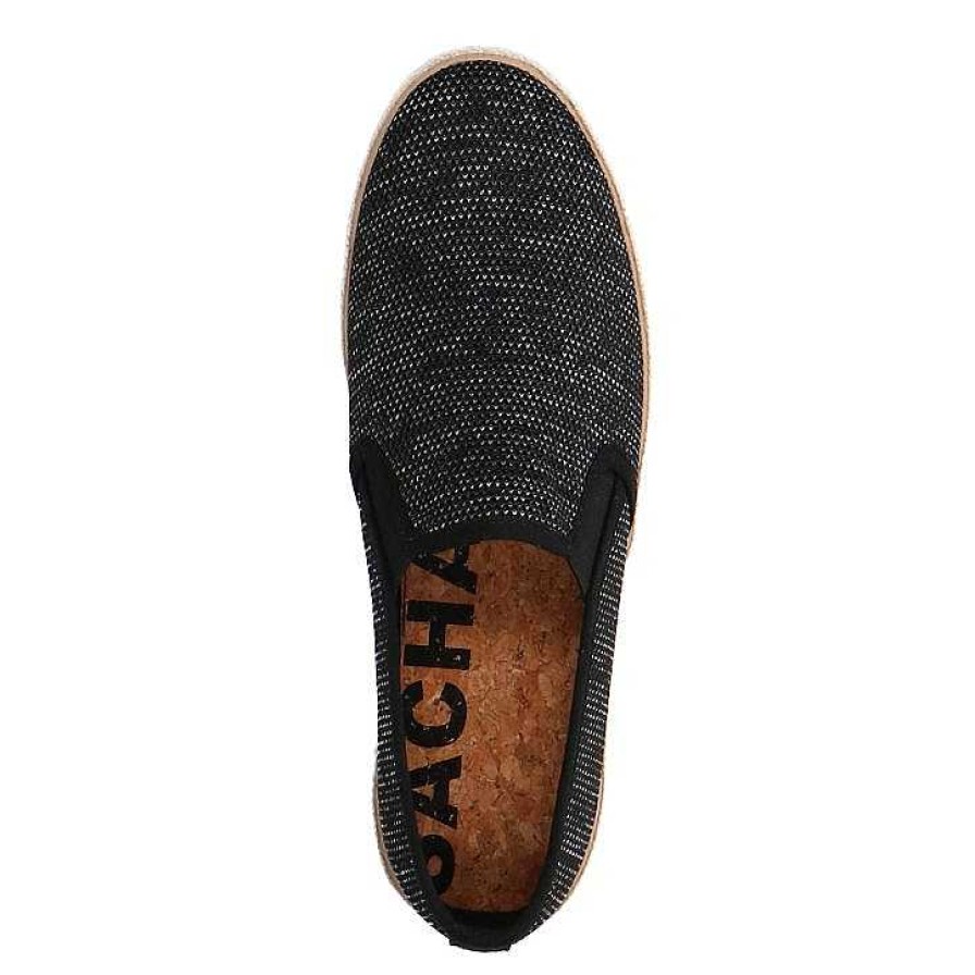 Sacha Canvas Loafers With Braided Rope Sole - Black