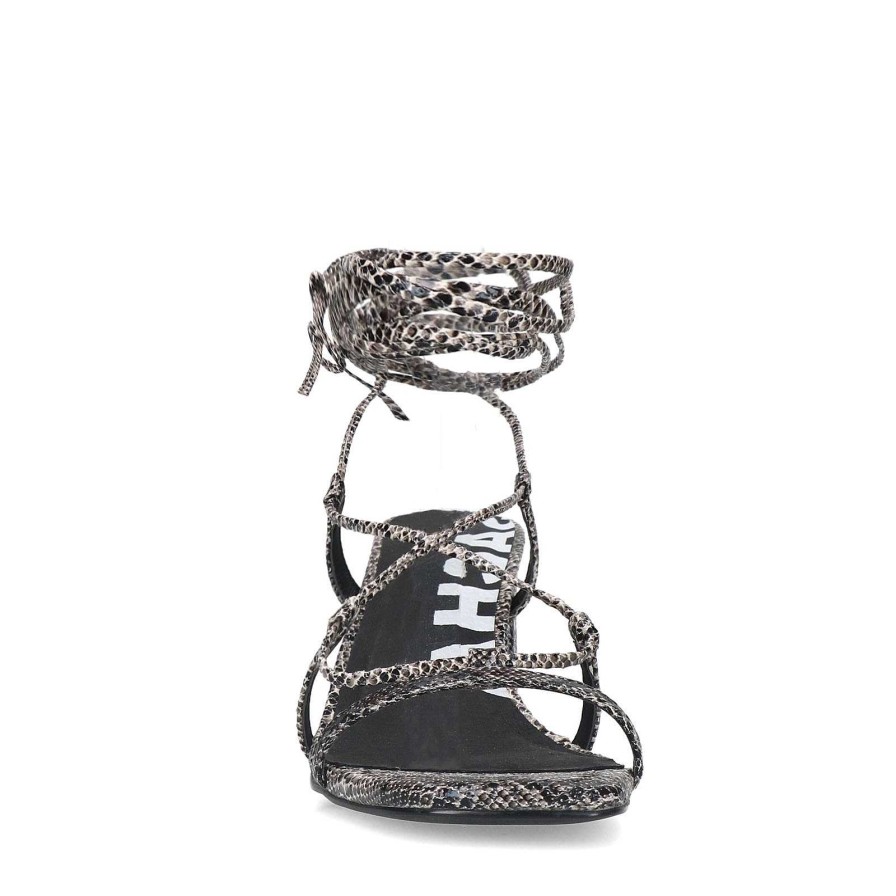 Sacha Heeled Sandals With Tie Laces - Gray