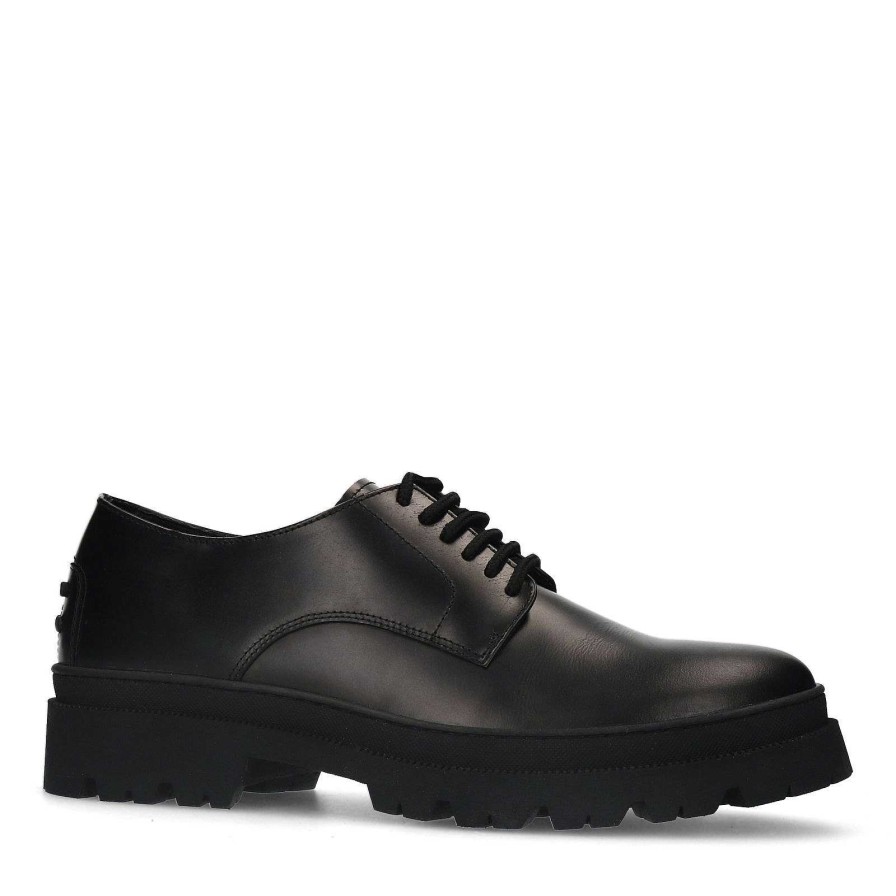 Sacha Lace-Up Leather Shoes With Chunky Sole - Black