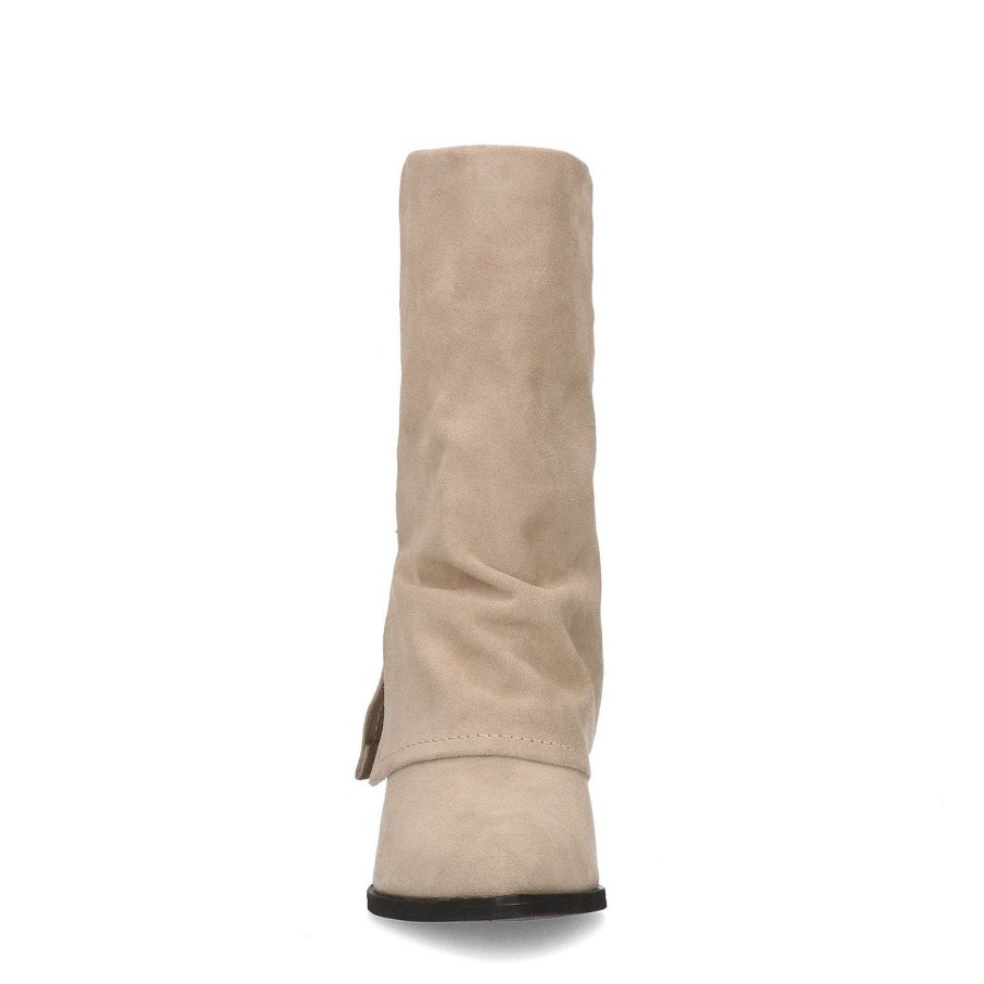 Sacha Suede Ankle Boots With Flap - Beige