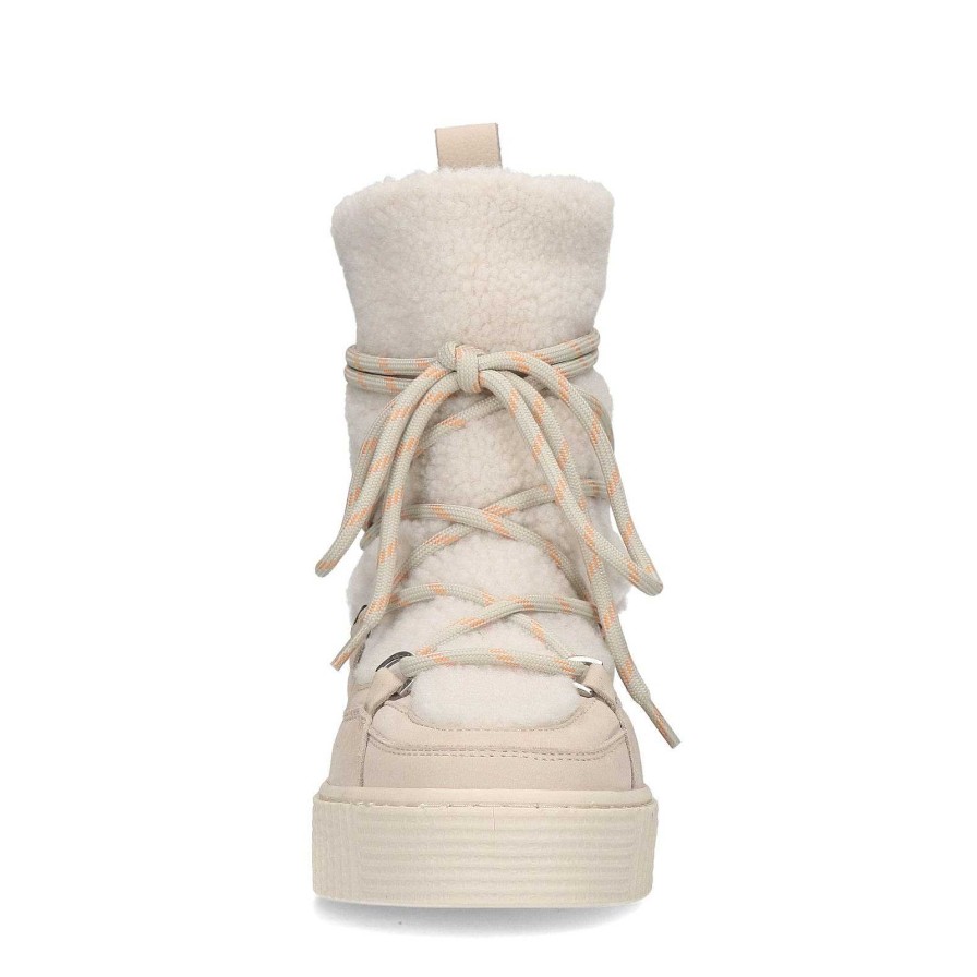 Sacha Lace-Up Ankle Boots With Faux Fur - Off-White