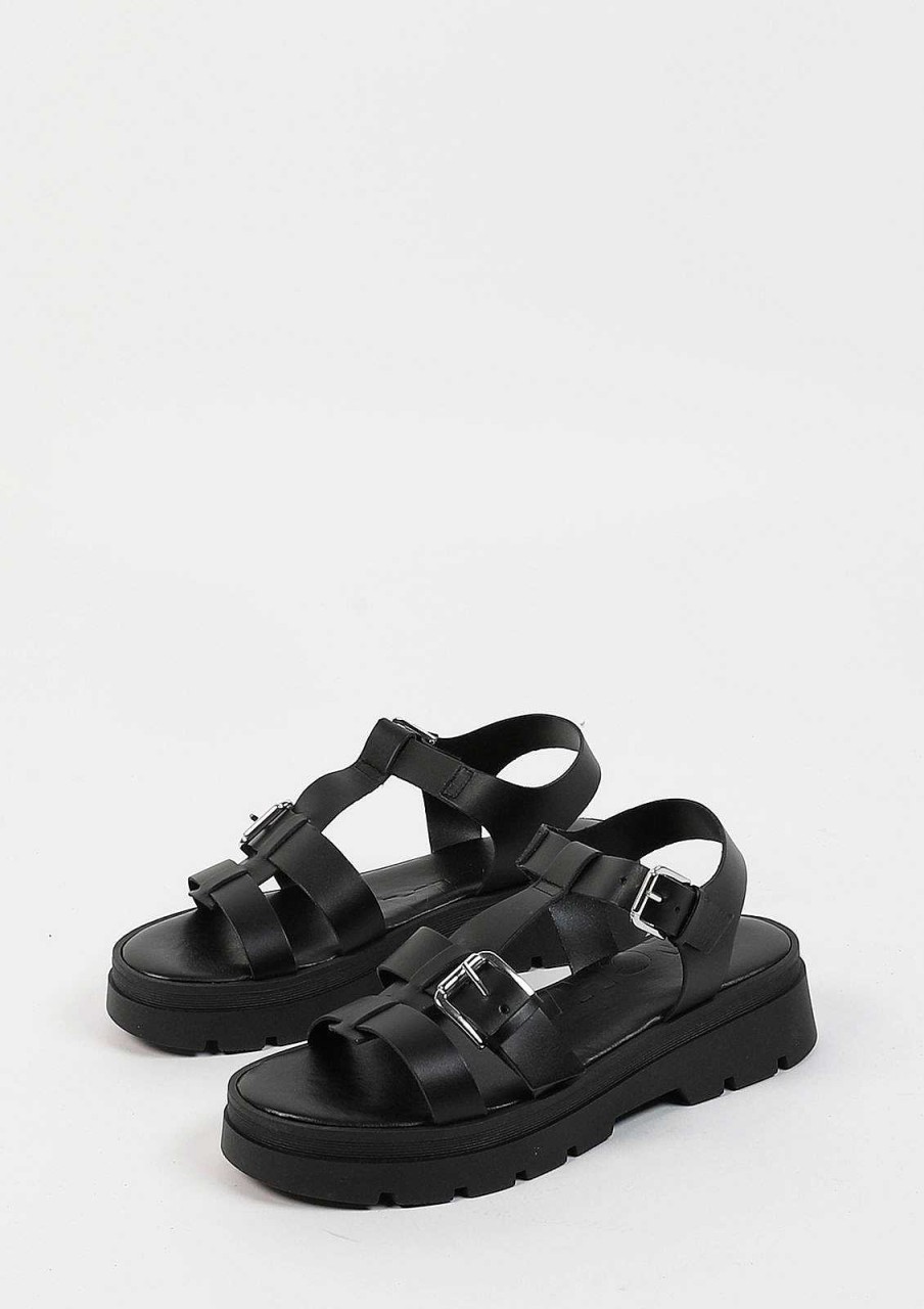 Sacha Leather Platform Sandals - Black