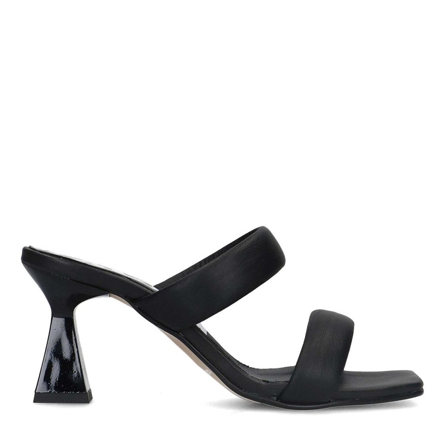 Sacha Leather Mules With Funnel Heel - Black