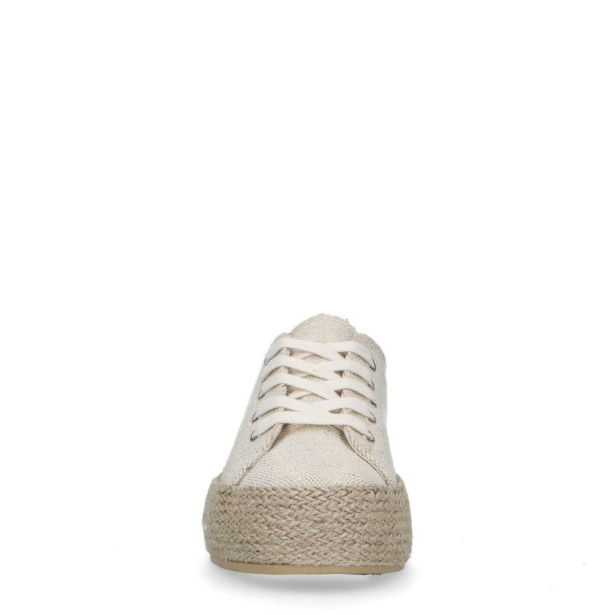 Sacha Glittery Textile Sneakers With Rope Sole - Beige