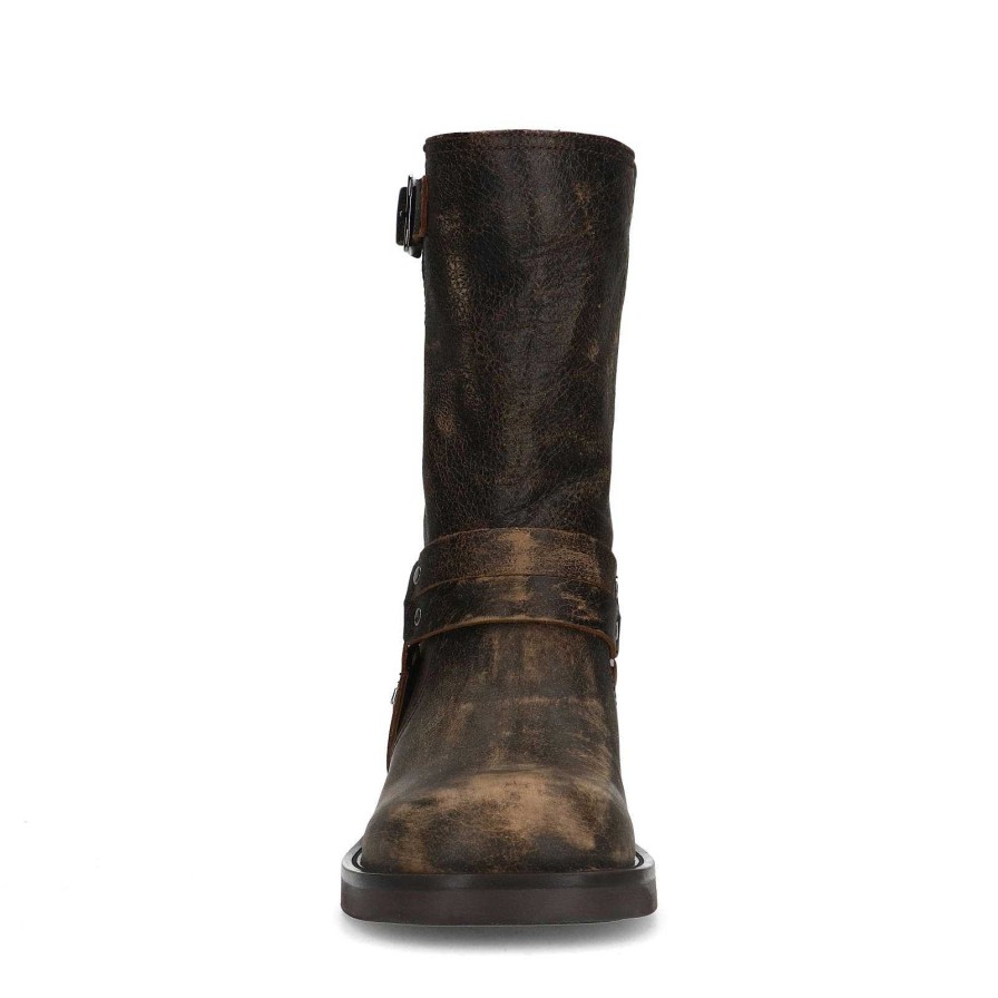 Sacha Biker Boots With Details - Brown Delave