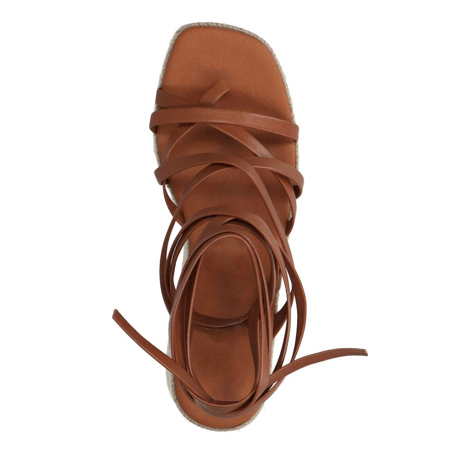 Sacha Lace-Up Leather Platform Sole Sandals - Cognac