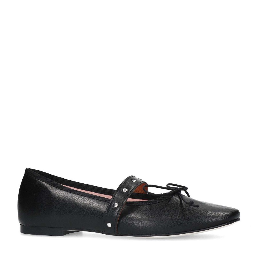 Sacha Ballerina Flats With Studs - Black