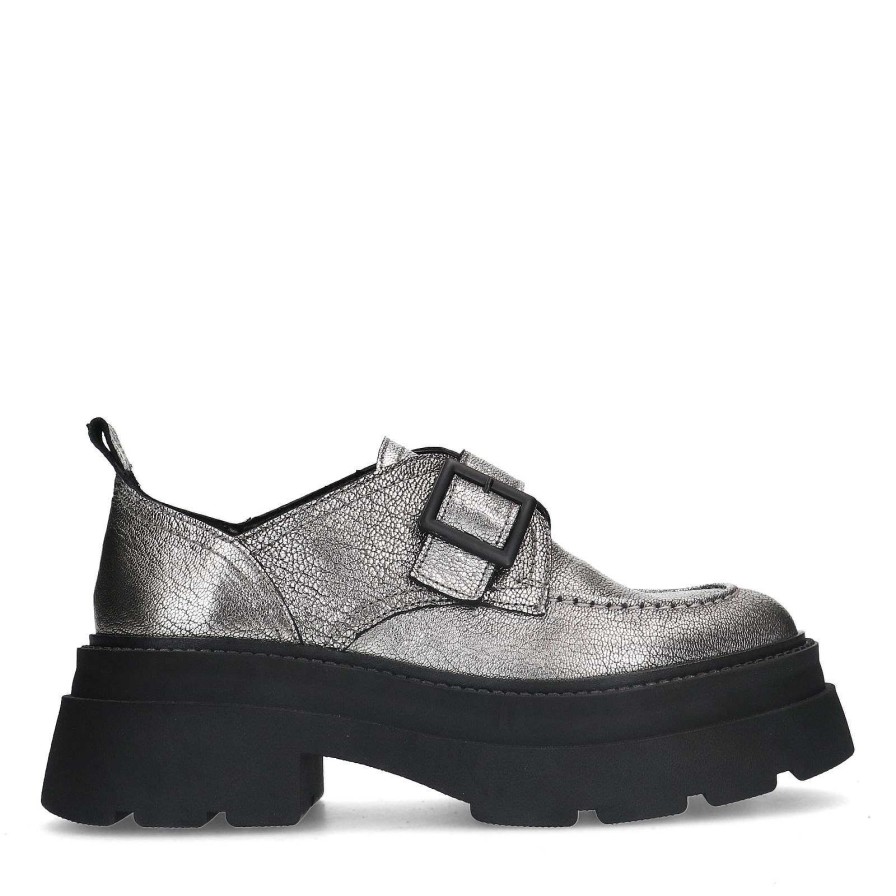 Sacha Platform Loafers With Buckle - Silver