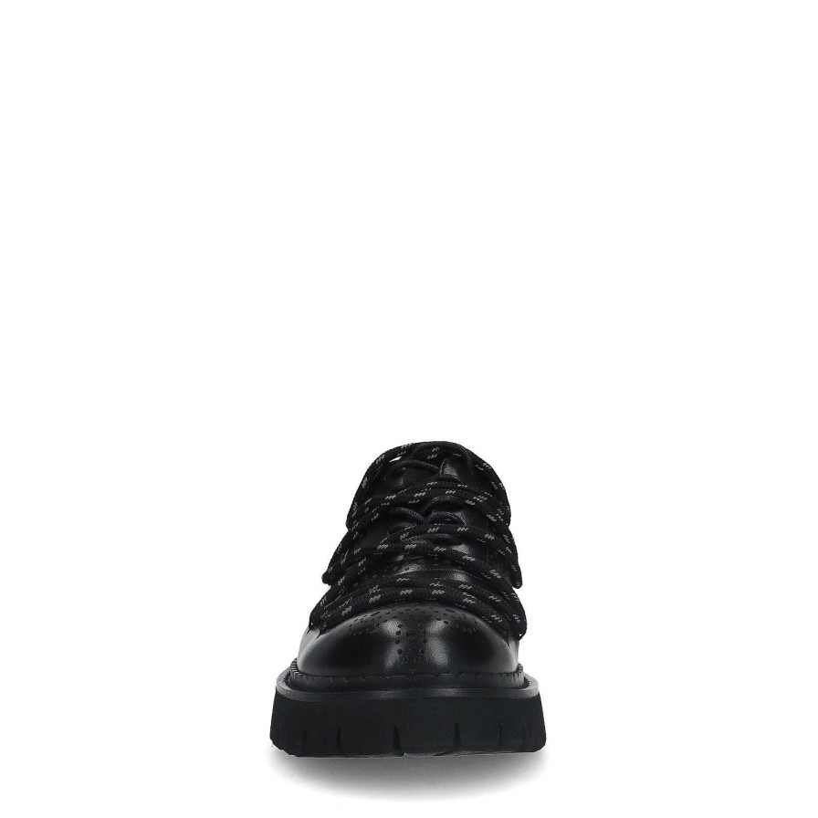 Sacha Chunky Leather Lace-Up Shoes - Black