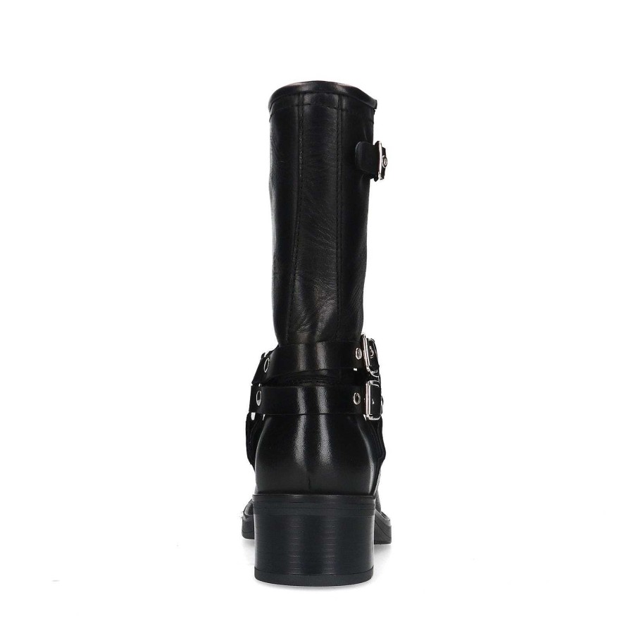 Sacha Buckled Biker Boots - Black