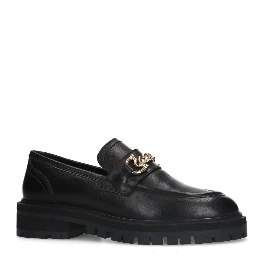 Sacha Chunky Loafers With Chain - Black