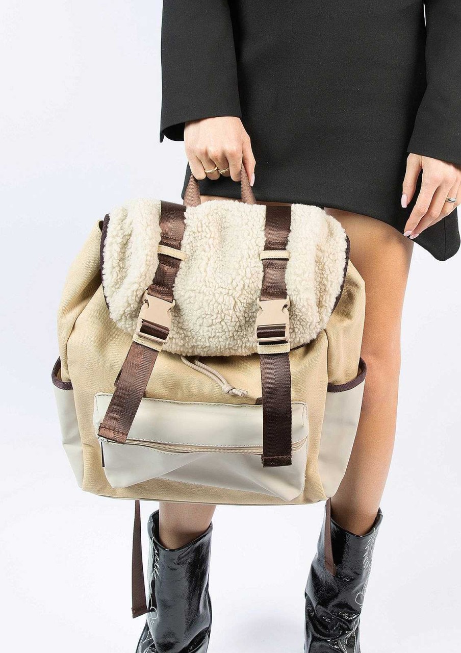 Sacha Backpack With Fluffy Details - Beige