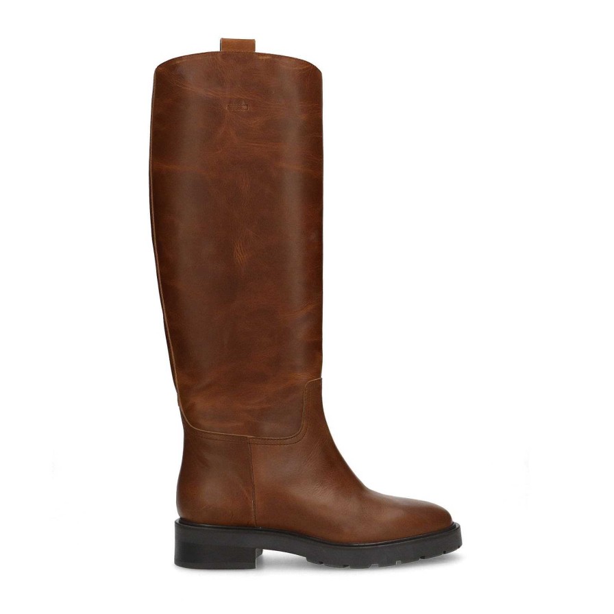 Sacha High Leather Boots - Brown