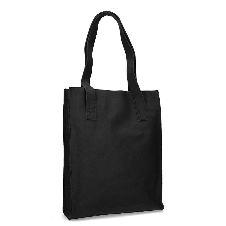 Sacha Leather Tote Bag With Laptop Compartment - Black