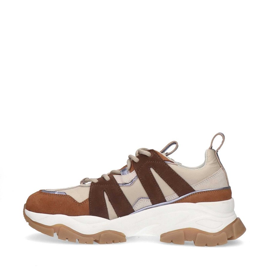 Sacha Leather Sneakers With Metallic Details - Beige