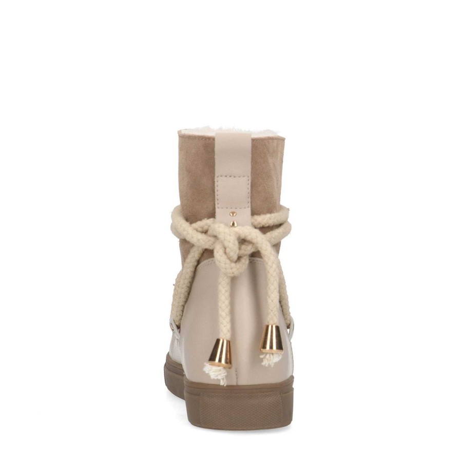 Sacha Suede Lace-Up Ankle Boots With Faux Fur - Beige