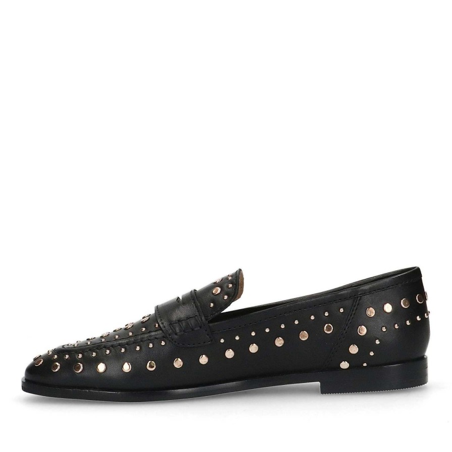 Sacha Leather Penny Loafers With Studs - Black