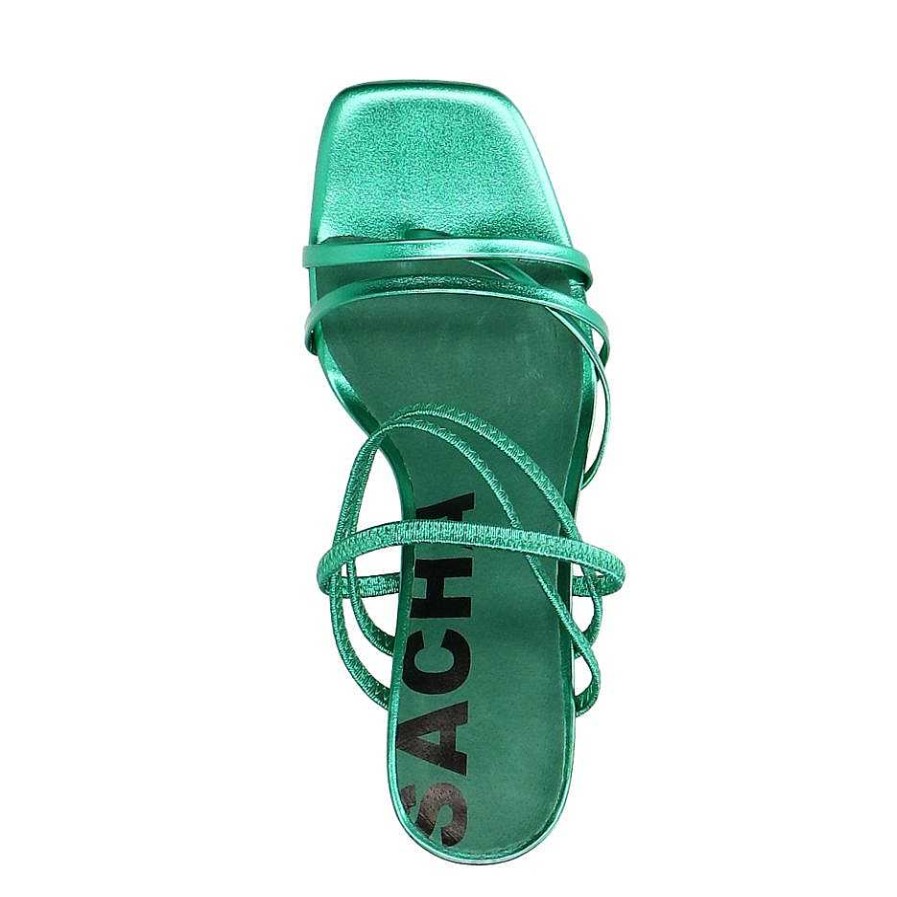 Sacha Metallic Heeled Sandals With Bands - Green