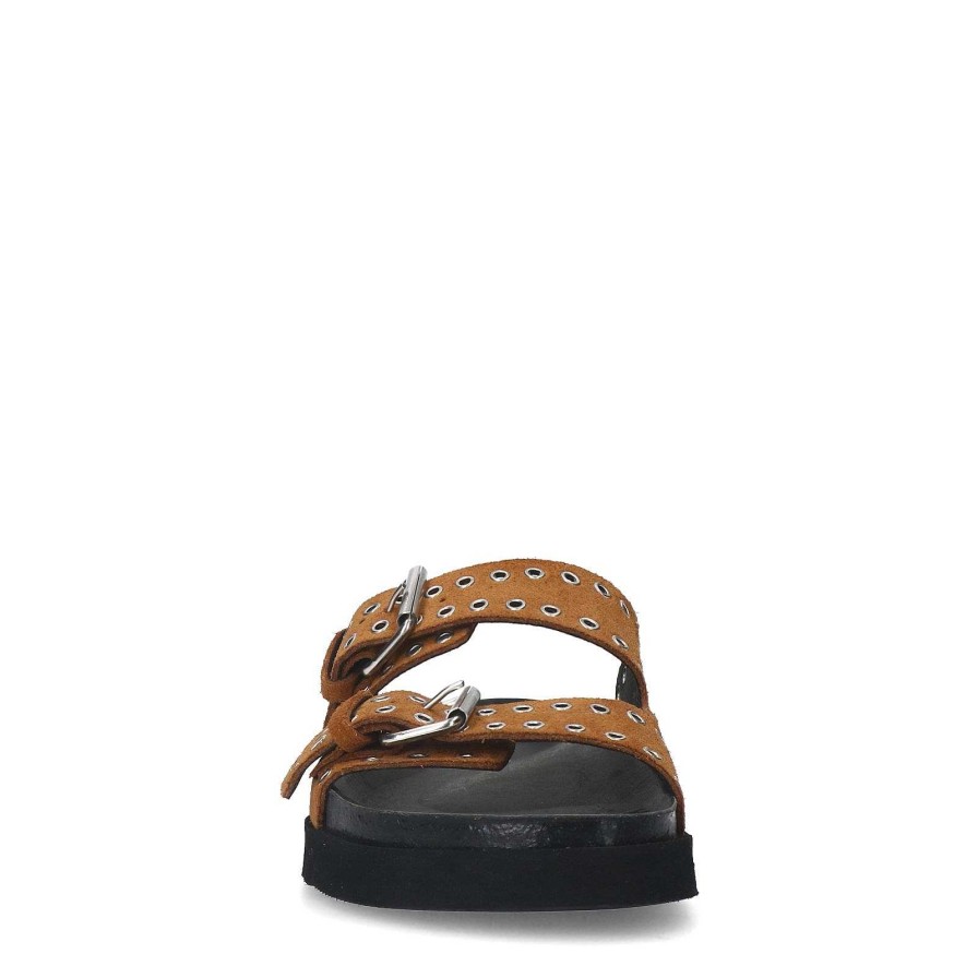 Sacha Suede Slides With Buckles - Brown