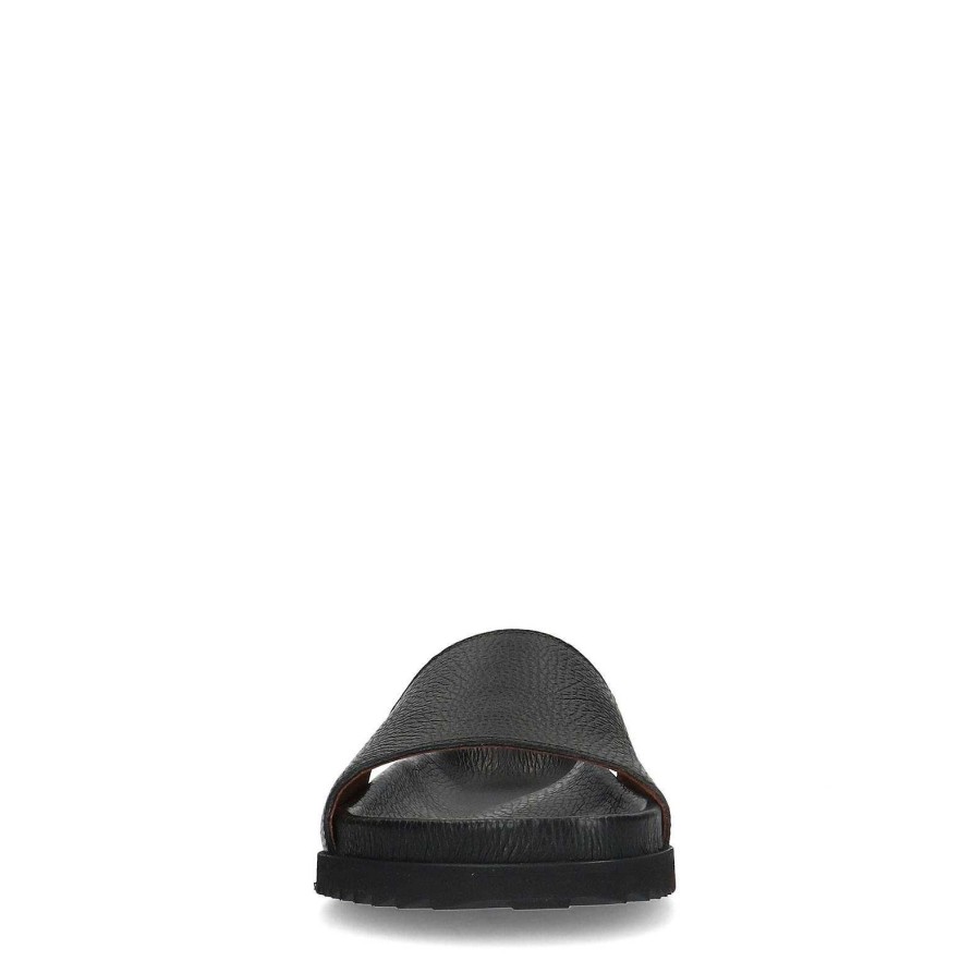 Sacha Leather Slides - Black