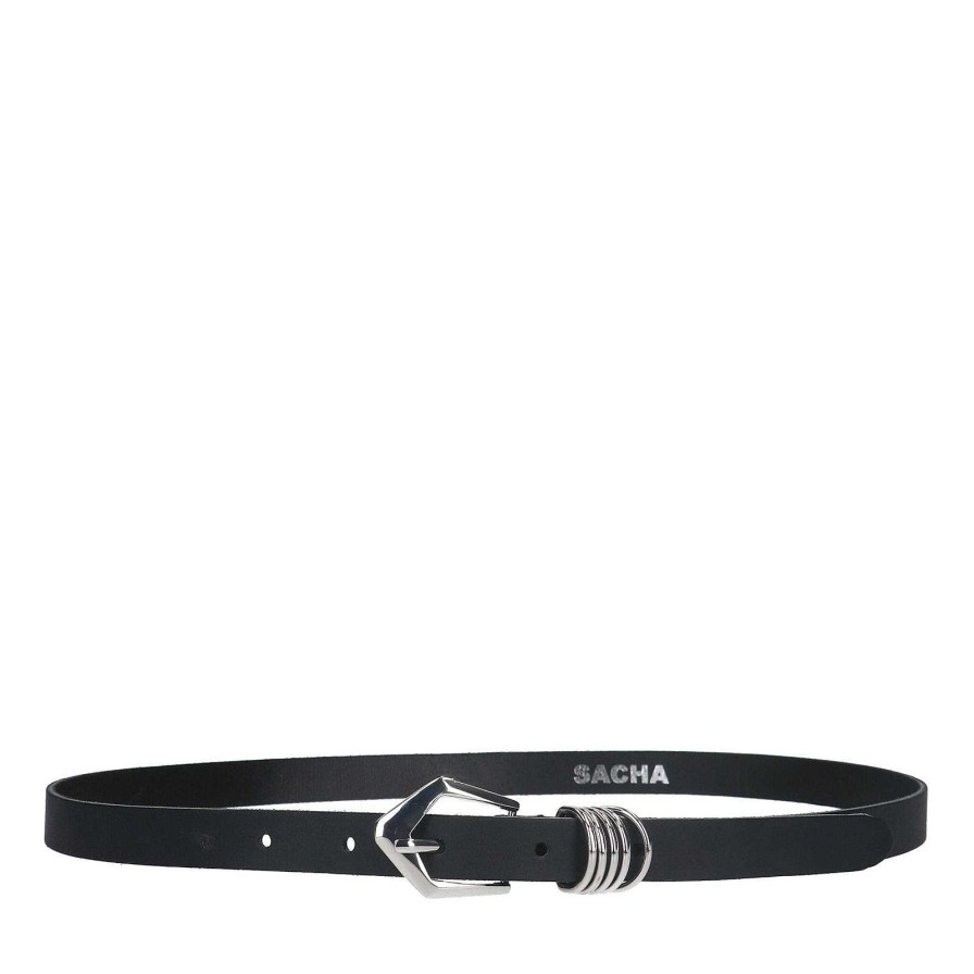 Sacha Leather Belt With Buckle - Black