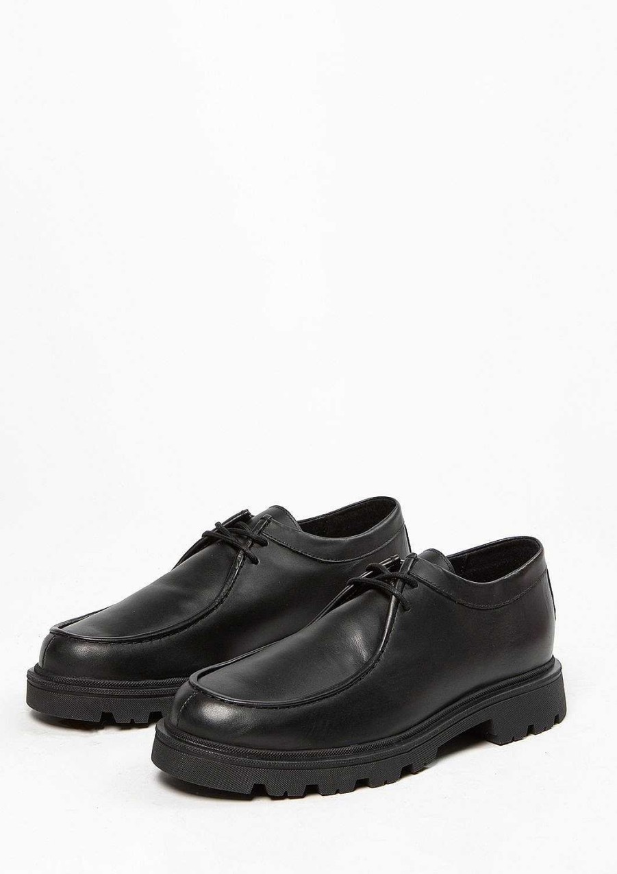 Sacha Lace-Up Leather Shoes With Chunky Sole - Black