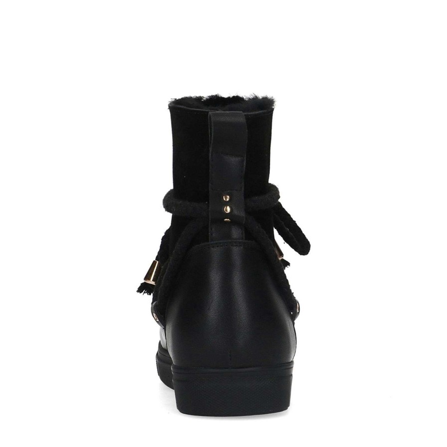 Sacha Suede Lace-Up Ankle Boots With Faux Fur - Black