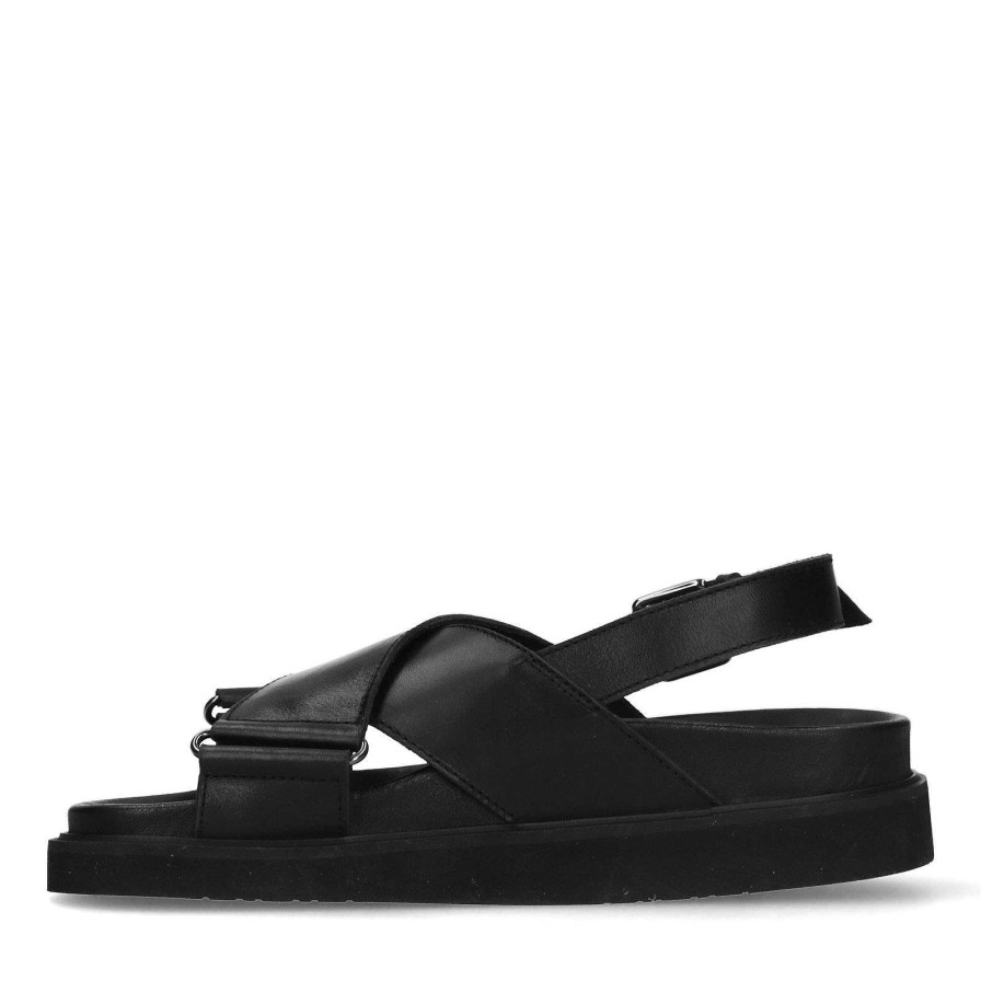 Sacha Cross-Strap Leather Platform Sandals - Black