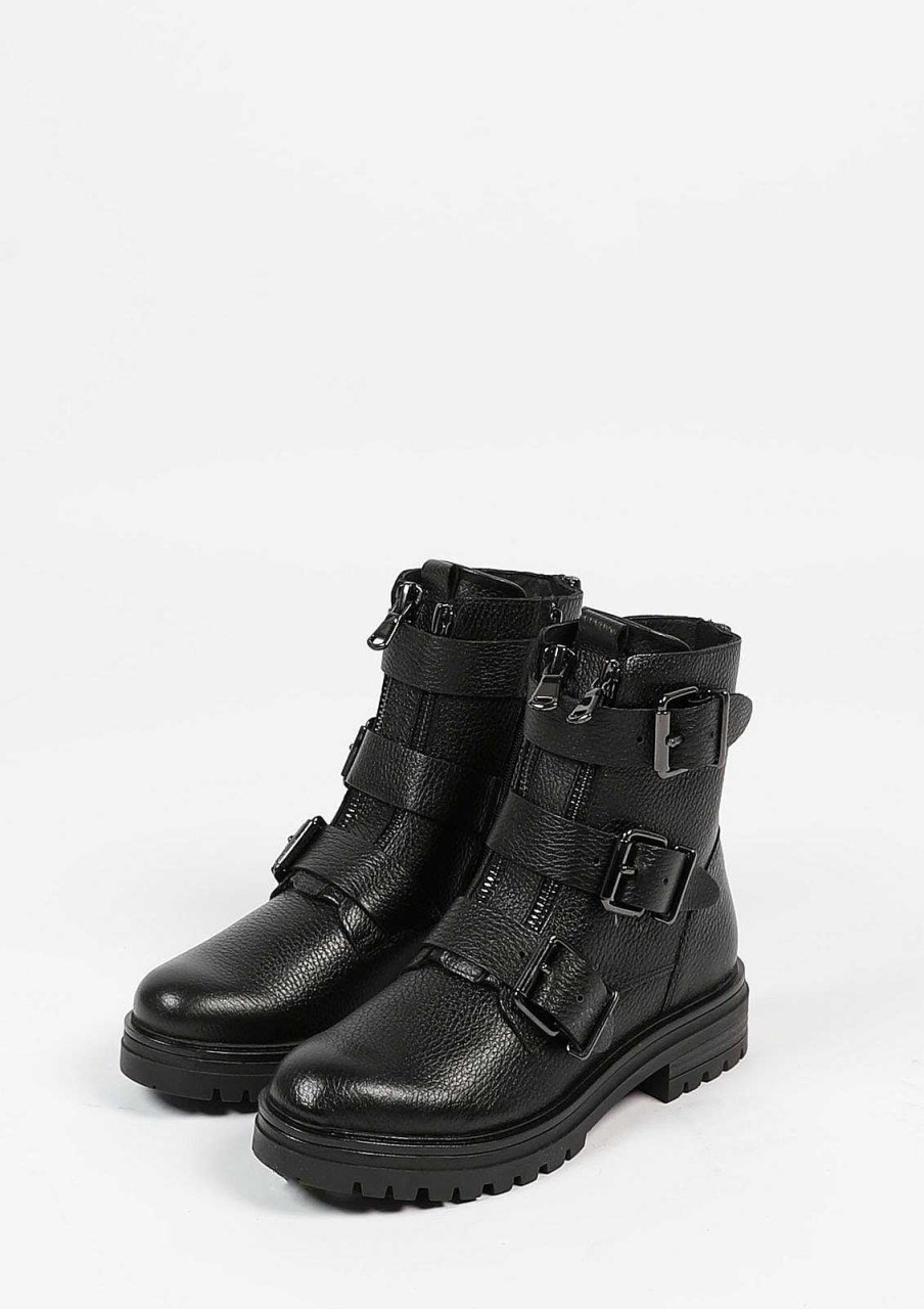 Sacha Biker Boots With Buckles - Black