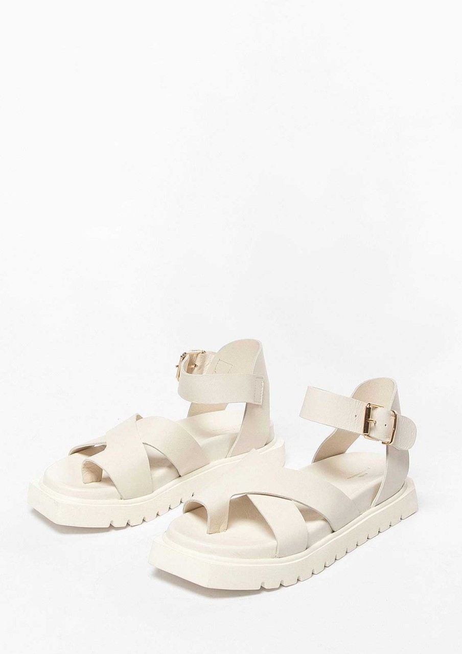 Sacha Leather Platform Sandals - White