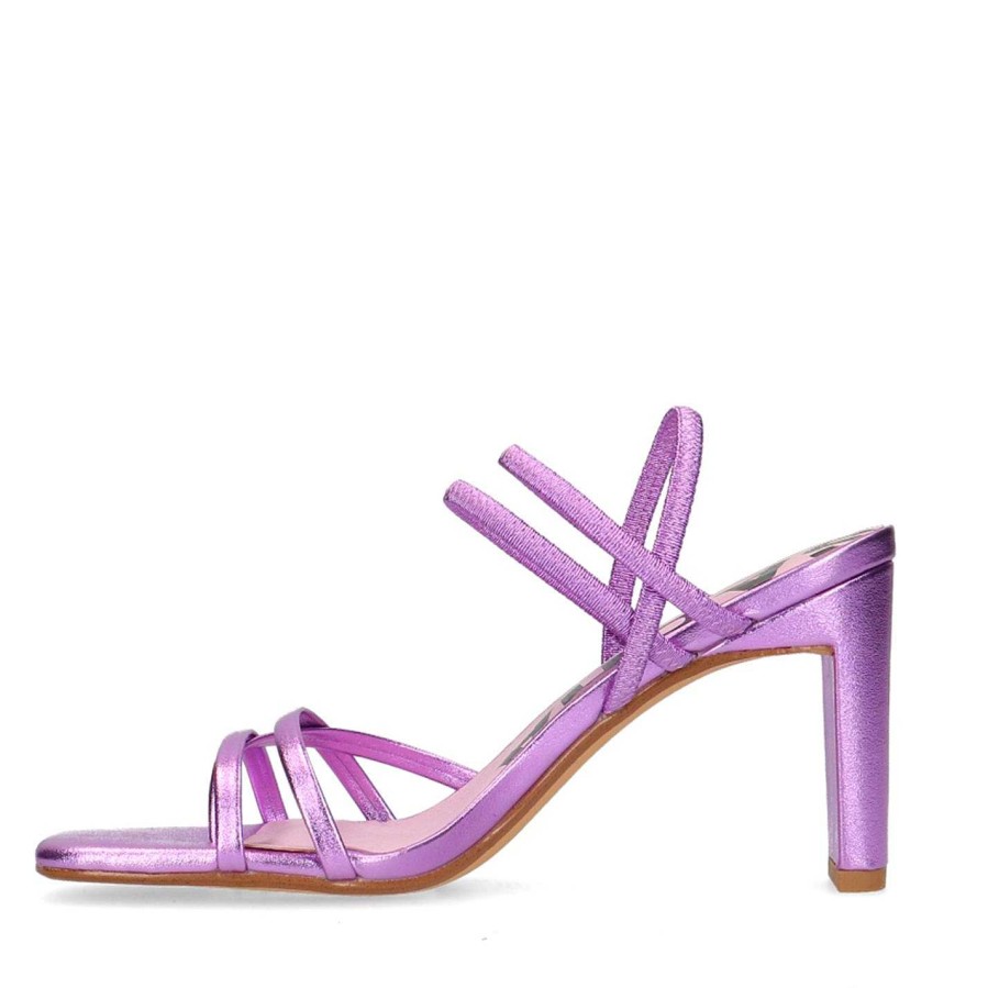 Sacha Metallic Heeled Sandals With Straps - Pink