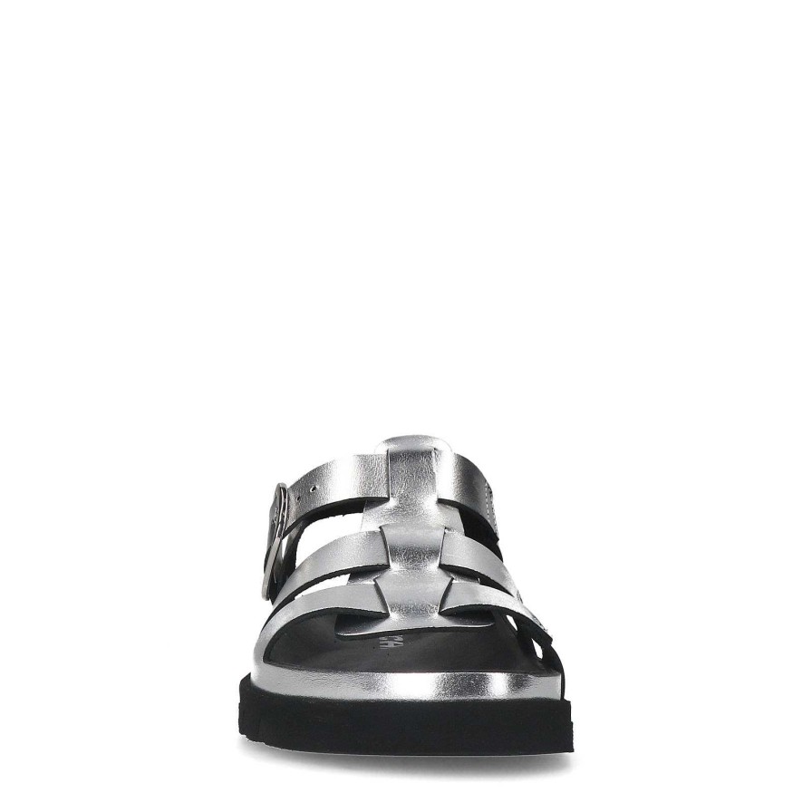 Sacha Chunky Leather Sandals - Silver