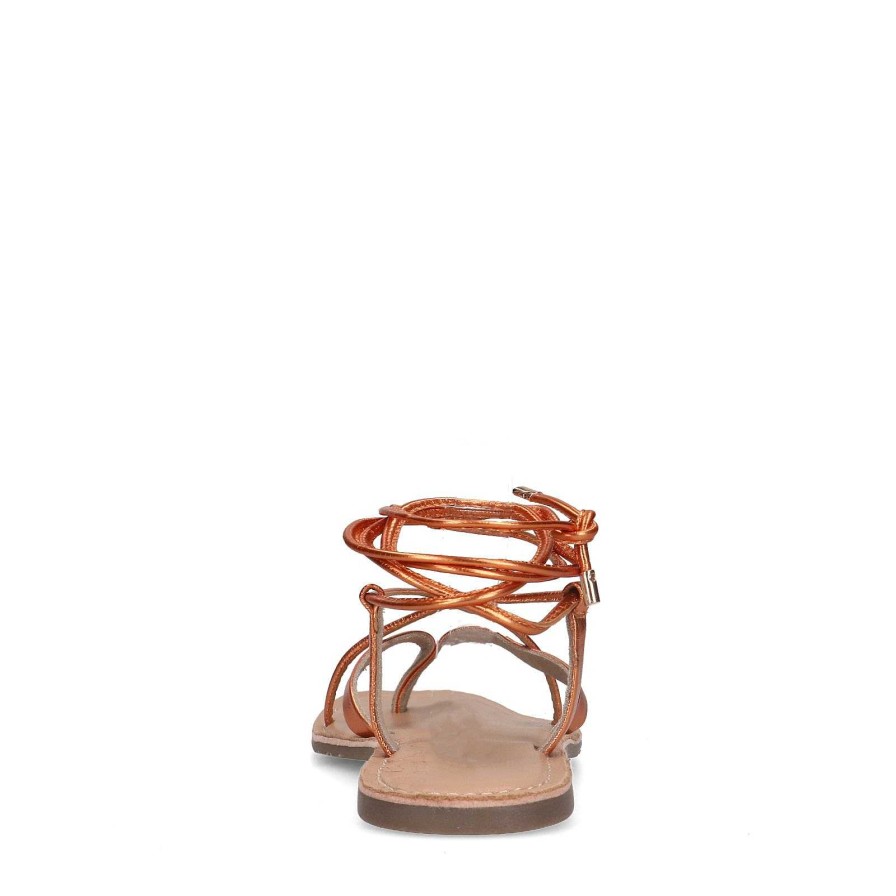 Sacha Metallic Leather Sandals - Orange