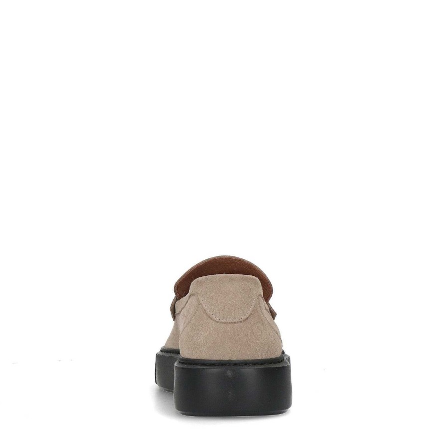 Sacha Suede Penny Loafers With Sole - Beige