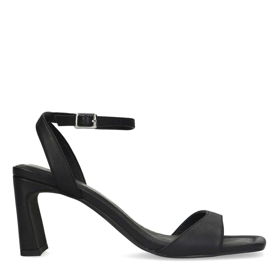 Sacha Straight Heel Leather Mules - Black