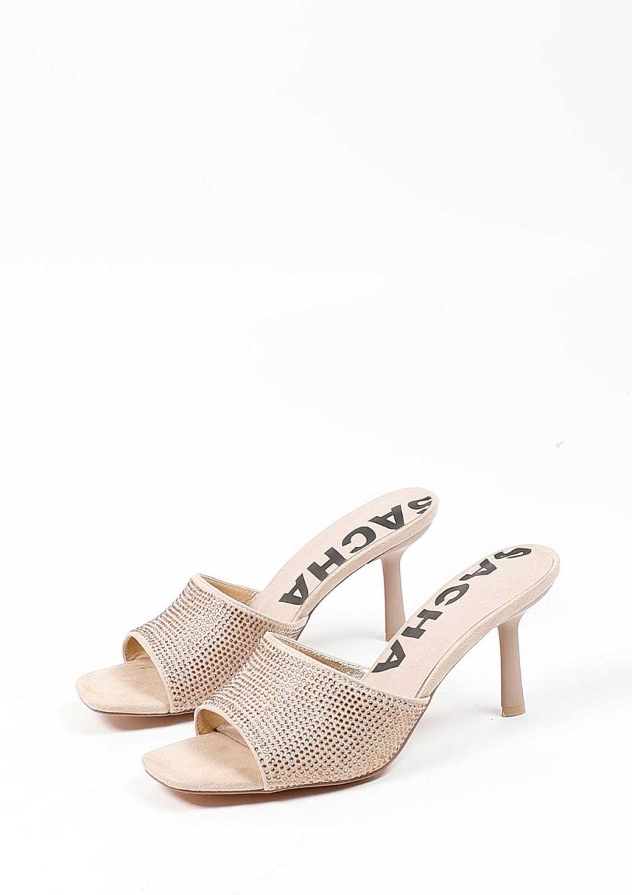 Sacha Mules With Rhinestones - Beige